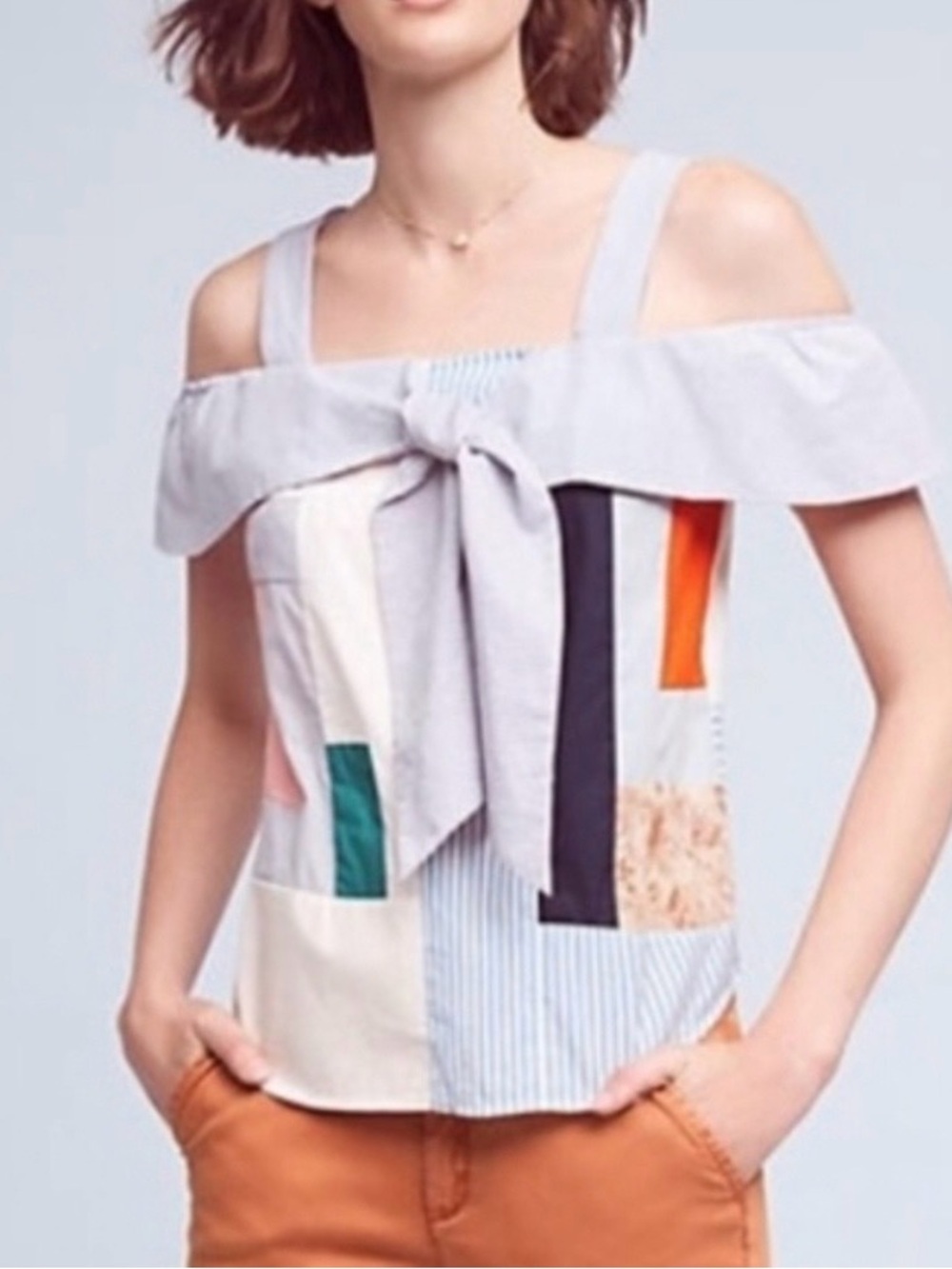 Maeve /Anthropologie Medley Patchwork Cold Shoulder Top - Size 4 - NWT